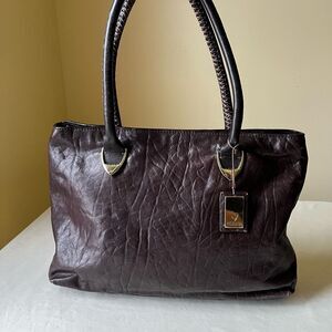 Vintage Hidesign Dark Brown Leather Tote Bag Structured Office Satchel Purse